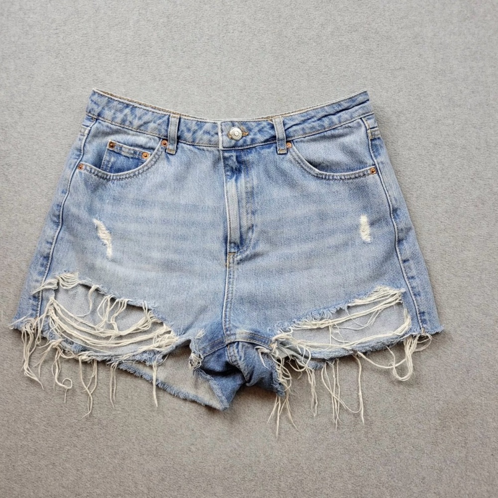 Topshop Blue Distressed Jean Shorts High-Waisted US 8
